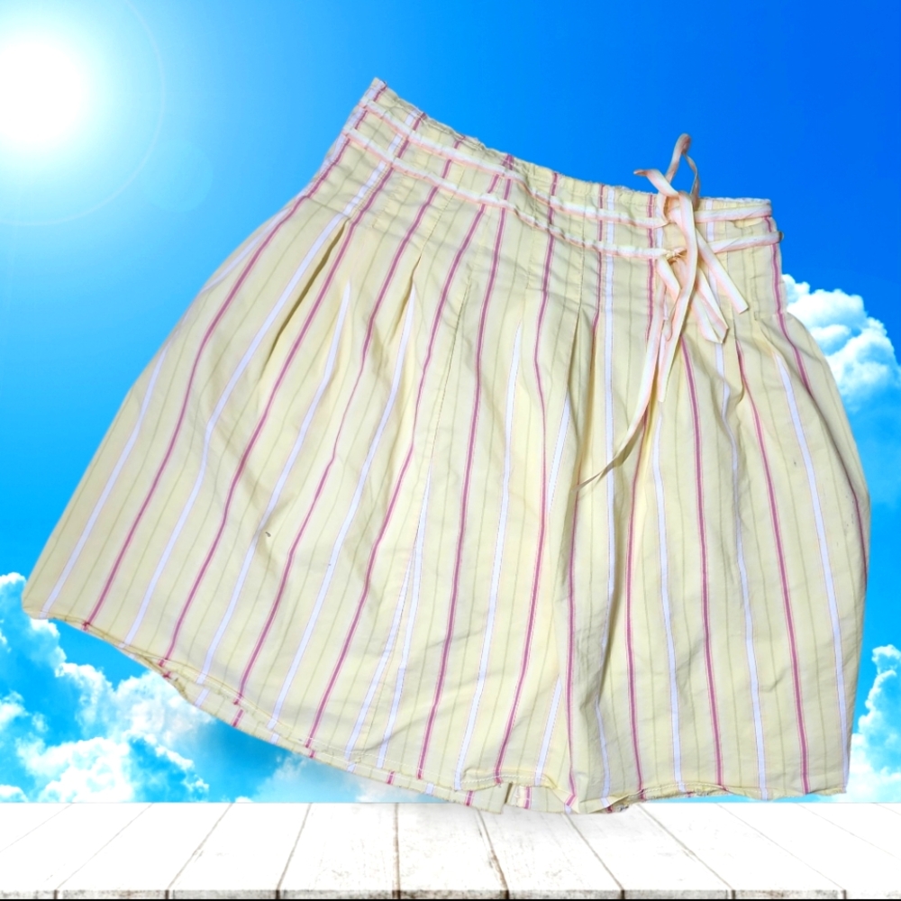 Old Navy Yellow Striped Skirt – Size 2, A-Line with Bow Tie, Lined, Lngth 20.5"